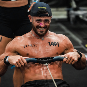 Athlete training for HYROX wearing Pneuma nasal tape across the bridge of the nose