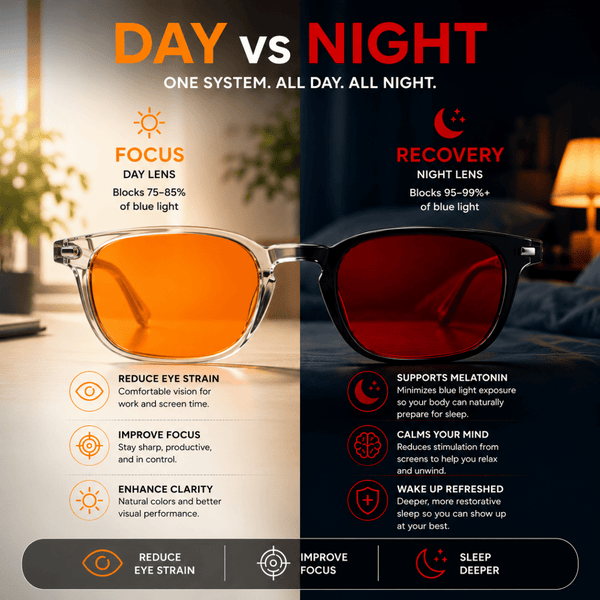 Blue Light Blocking Glasses — Orange & Red Lens - Nasal Tape - Pneuma
